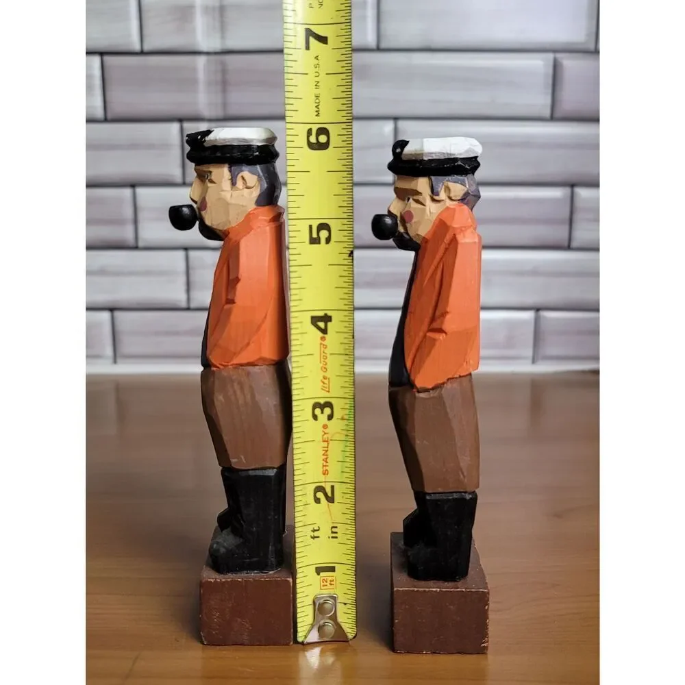 2 Wooden Carved Fisherman #A49